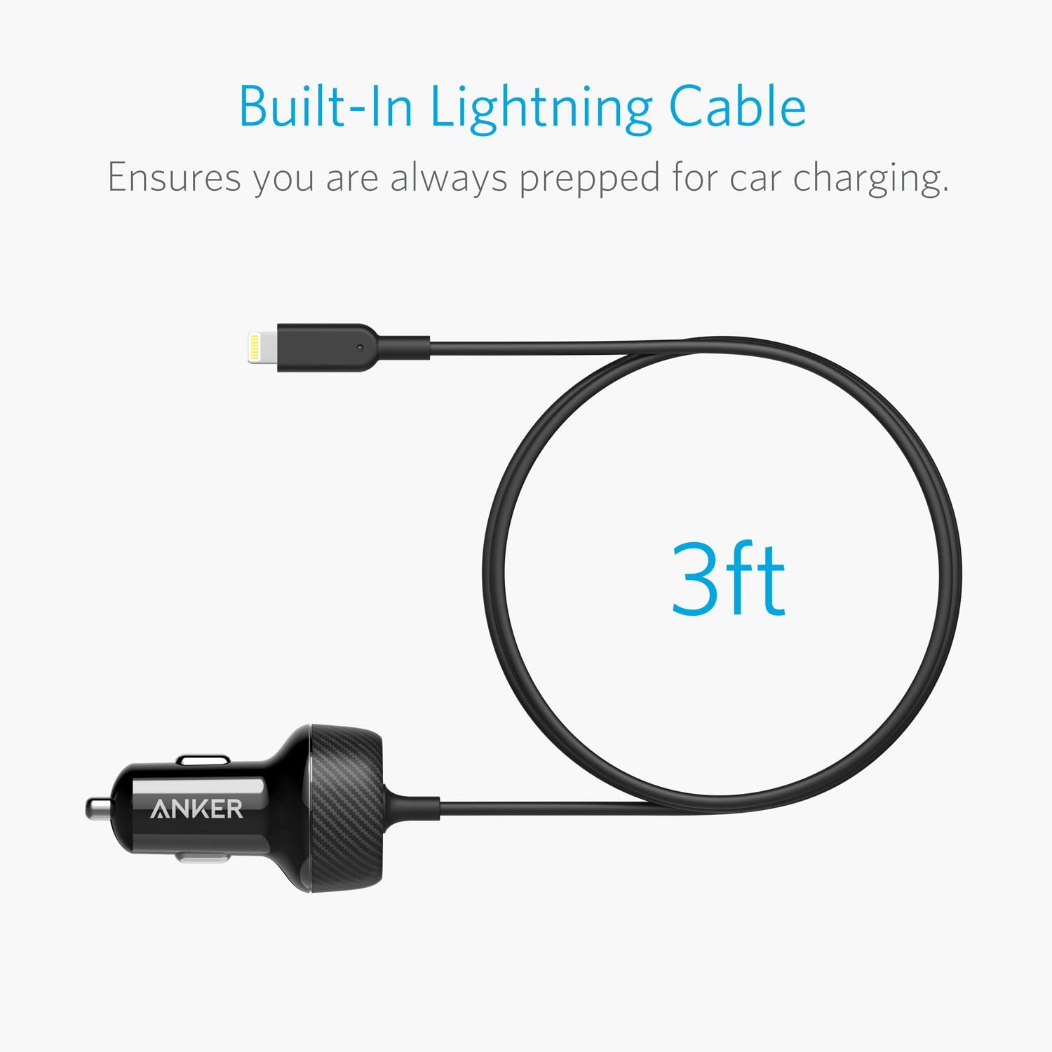 Anker Power Drive 2 Elite With Lightning Connector 24W | Black Anker Power Drive 2 Elite With Lightning Connector 24W | Black